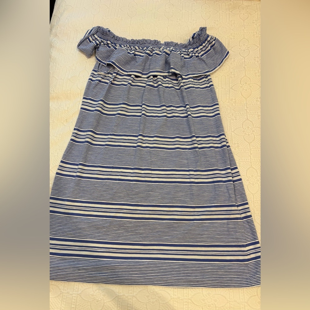 Vineyard Vines Blue and White Off-the-Shoulder Ruffled Sundress